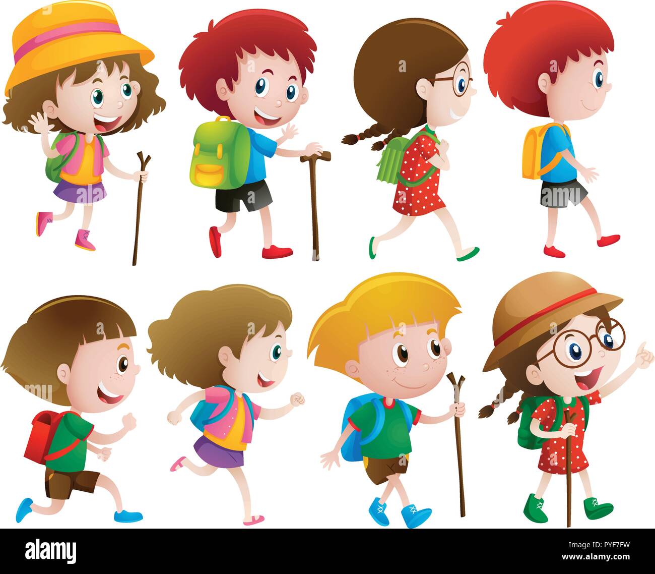 Stick Kids Walking Clipart