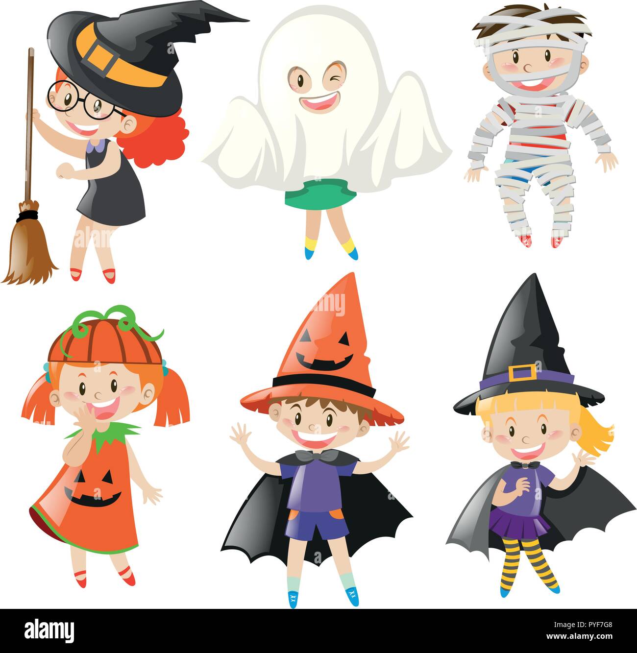 Boys and girls in halloween costumes illustration Stock Vector