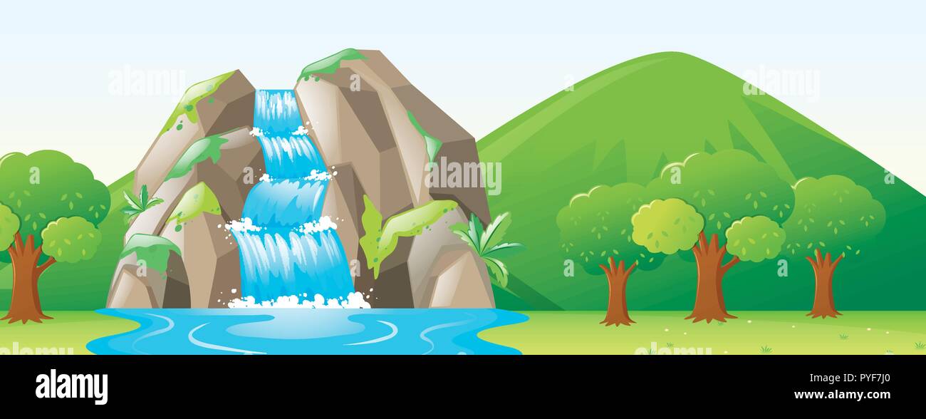 Scene with waterfall and forest illustration Stock Vector Image & Art ...