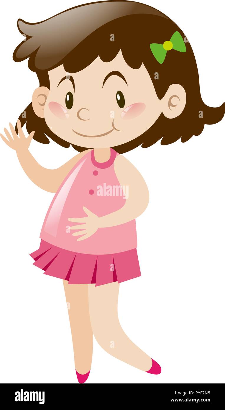 Happy girl in pink dress illustration Stock Vector Image & Art - Alamy