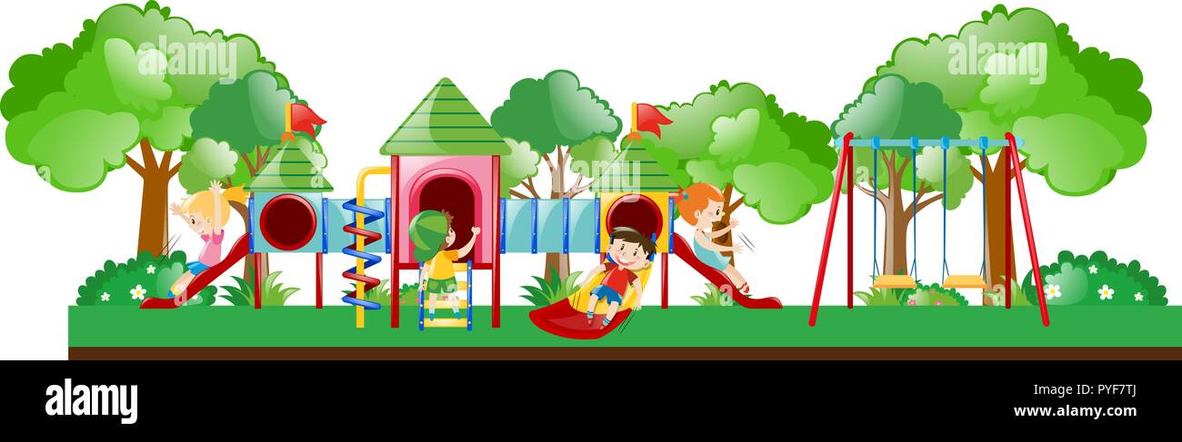 Playground scene with kids playing illustration Stock Vector Image ...