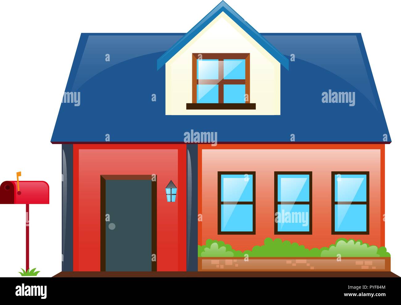 House painted red with blue roof illustration Stock Vector
