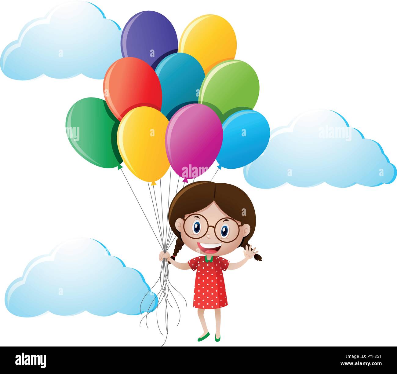 Girl holding colorful balloons illustration Stock Vector Image & Art ...
