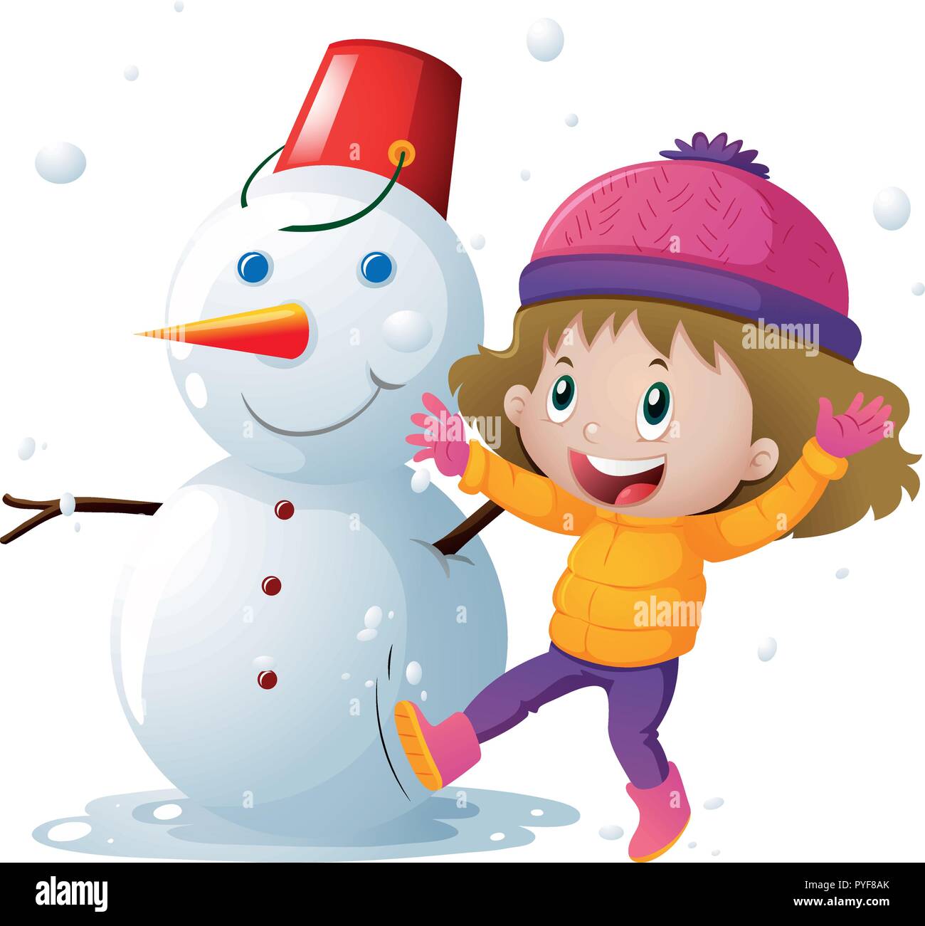 Little girl and snowman illustration Stock Vector