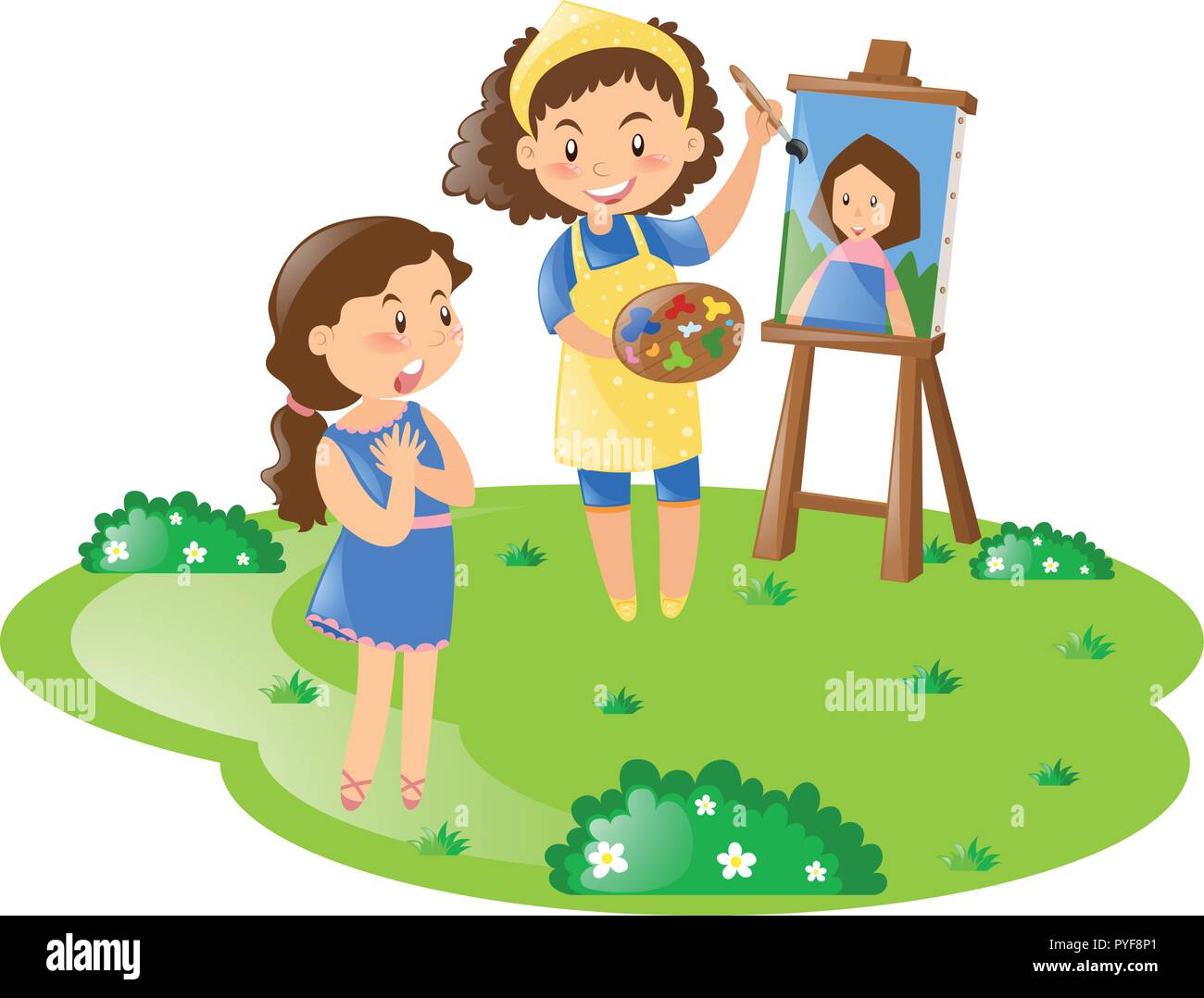 Woman painting on canvas illustration Stock Vector