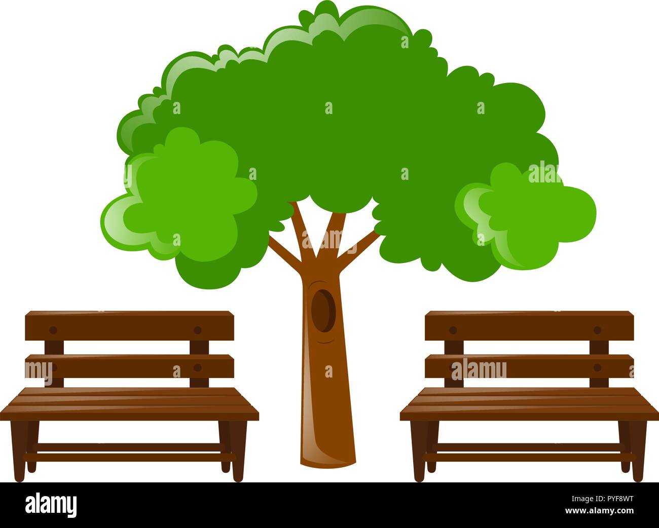 Two wooden seats and tree illustration Stock Vector