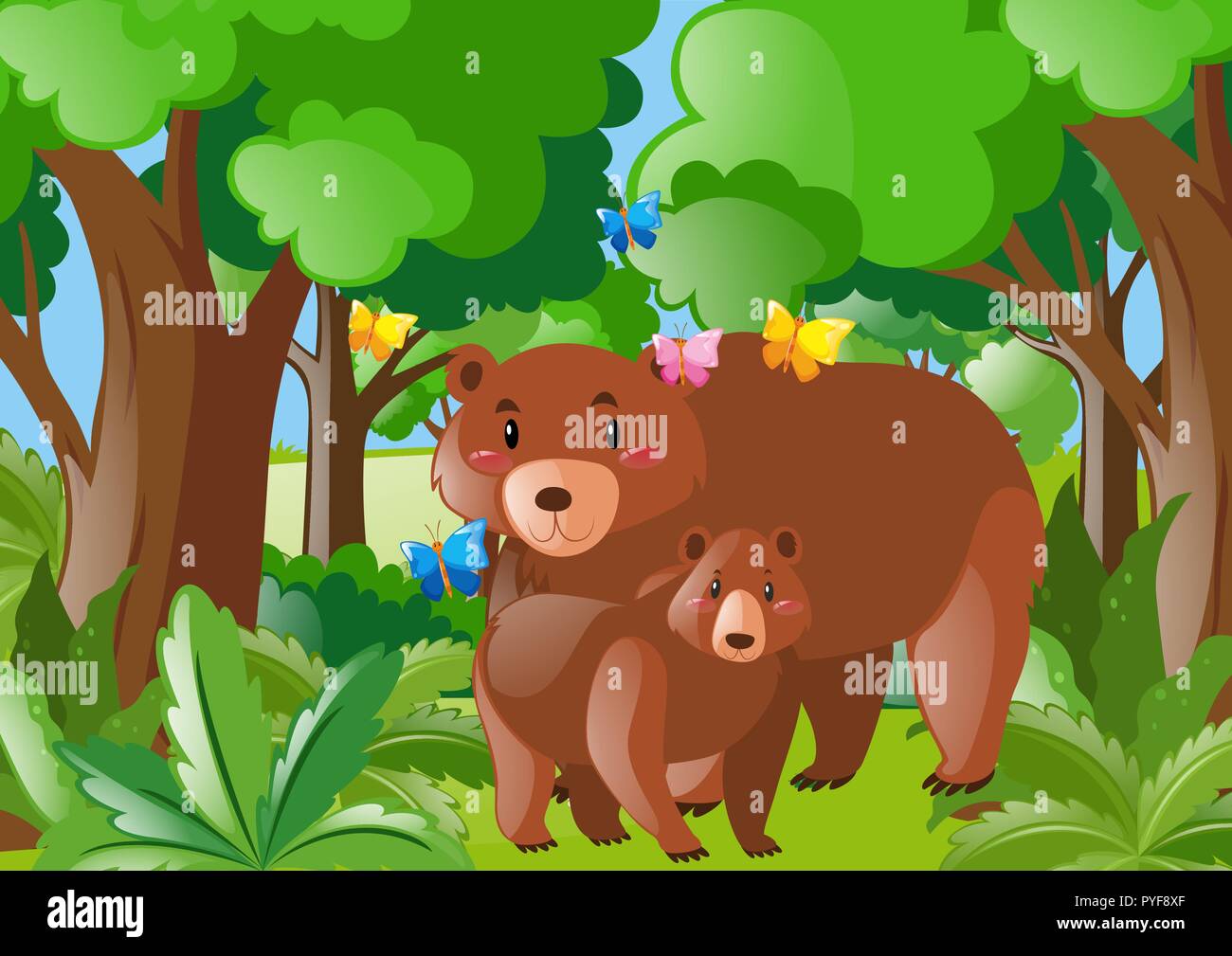 Bear and cub in the jungle illustration Stock Vector Image & Art - Alamy