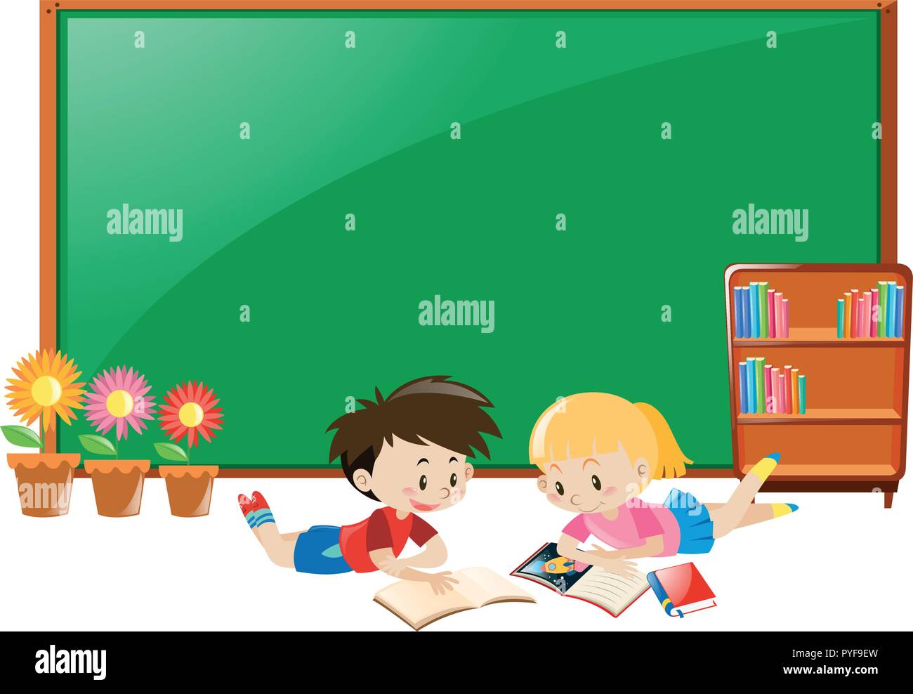 Frame Design With Boy And Girl Reading Books Illustration Stock Vector Image Art Alamy