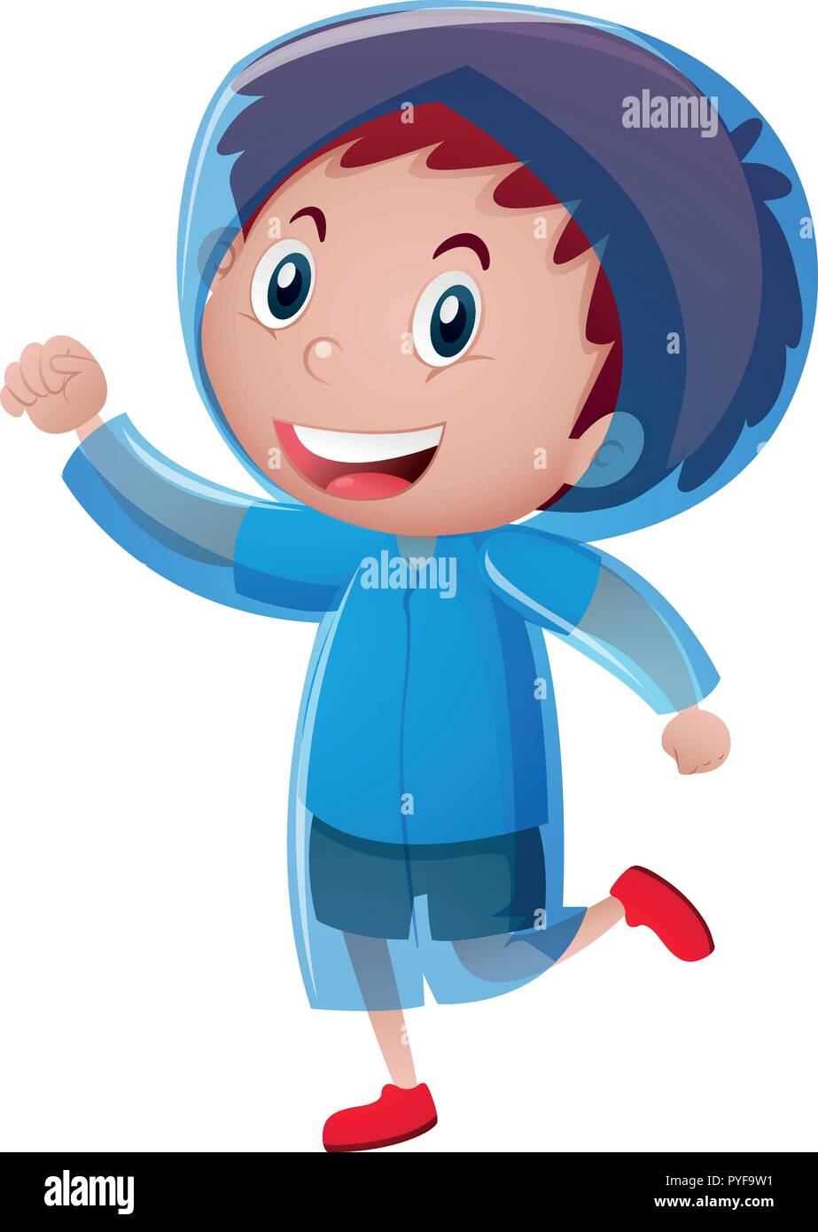 Happy boy wearing blue raincoat illustration Stock Vector Image & Art