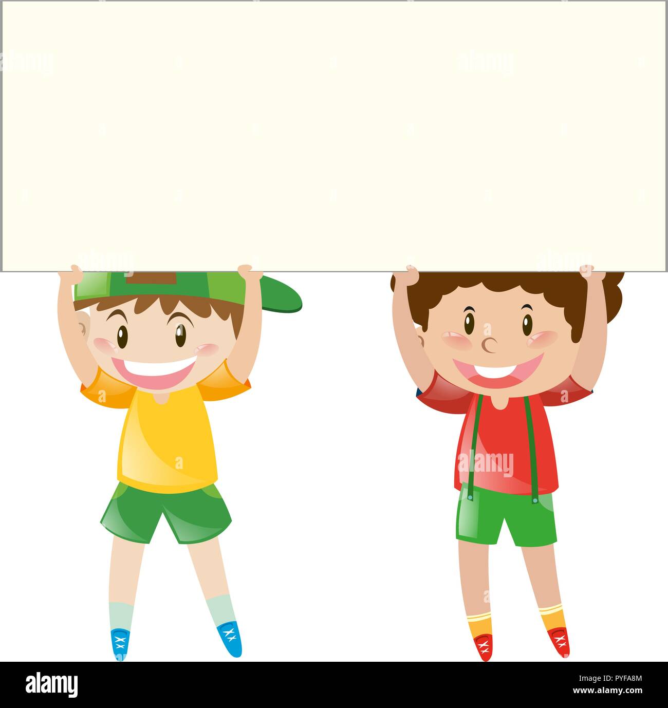 Happy boys holding white board illustration Stock Vector Image & Art ...