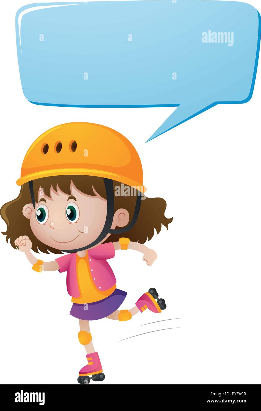 Speech bubble template with girl skating illustration Stock Vector