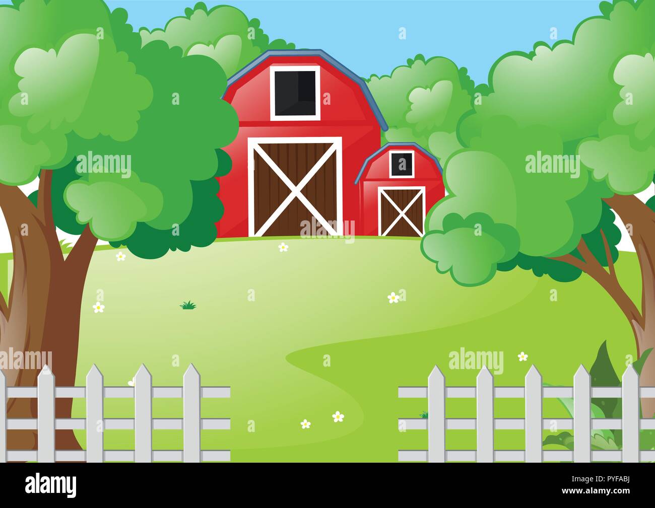 Scene with red barns in the farm illustration Stock Vector Image & Art ...