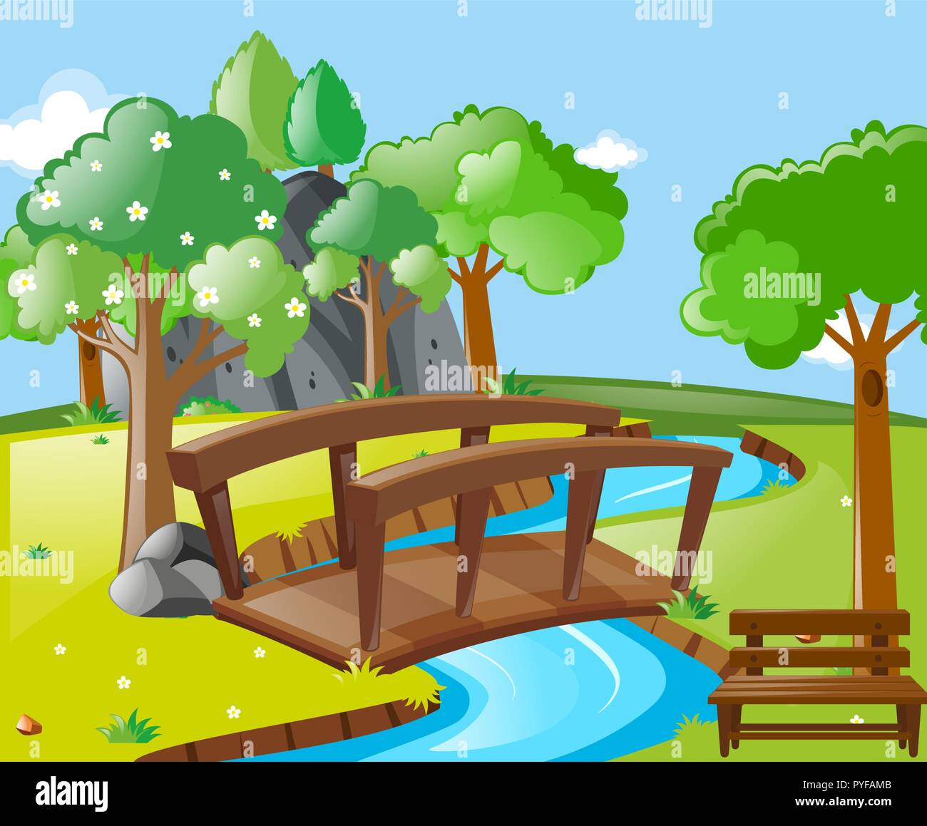 Nature scene with trees in park illustration Stock Vector Image & Art ...