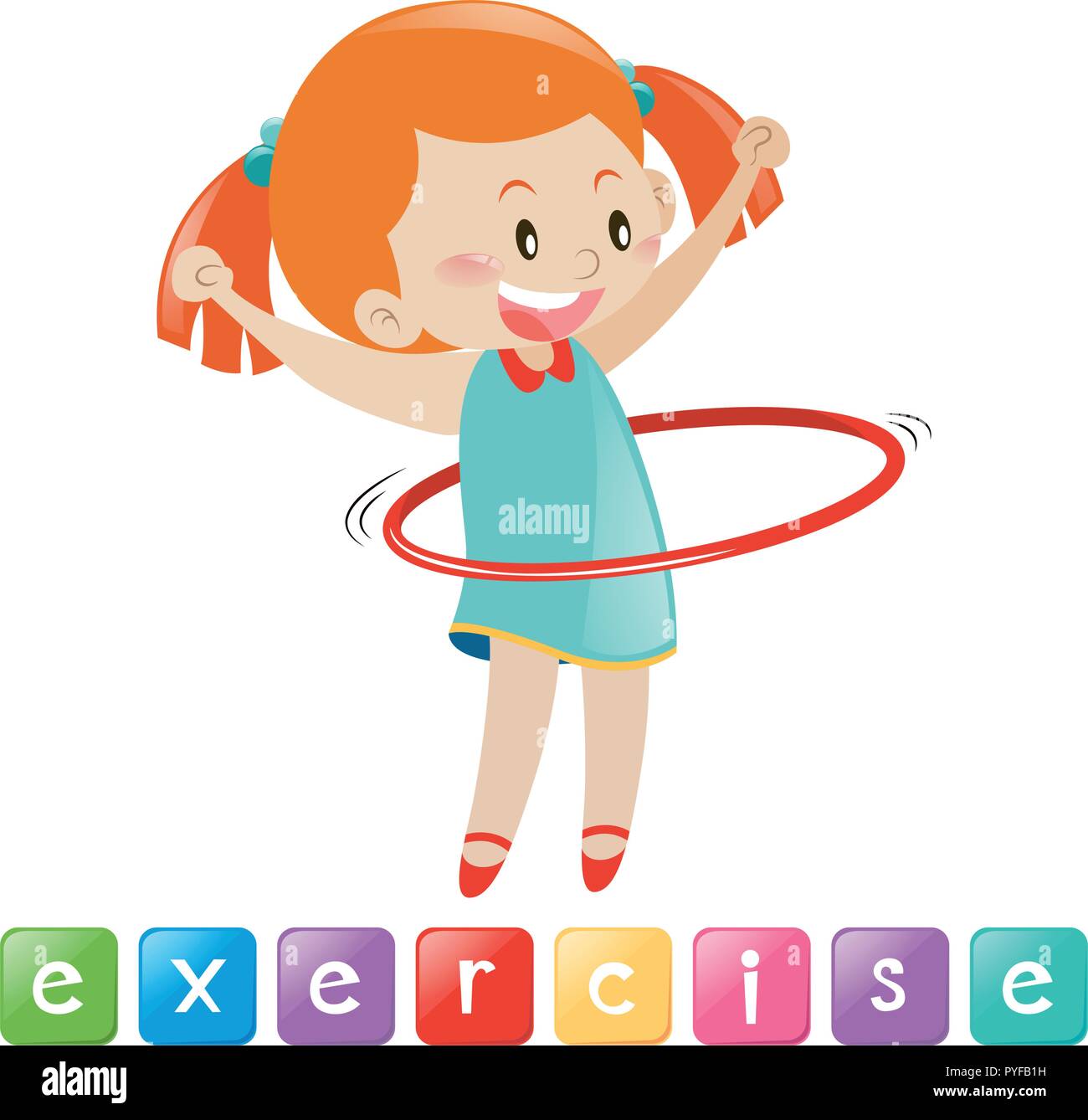 Girl exercise with hulahoop illustration Stock Vector
