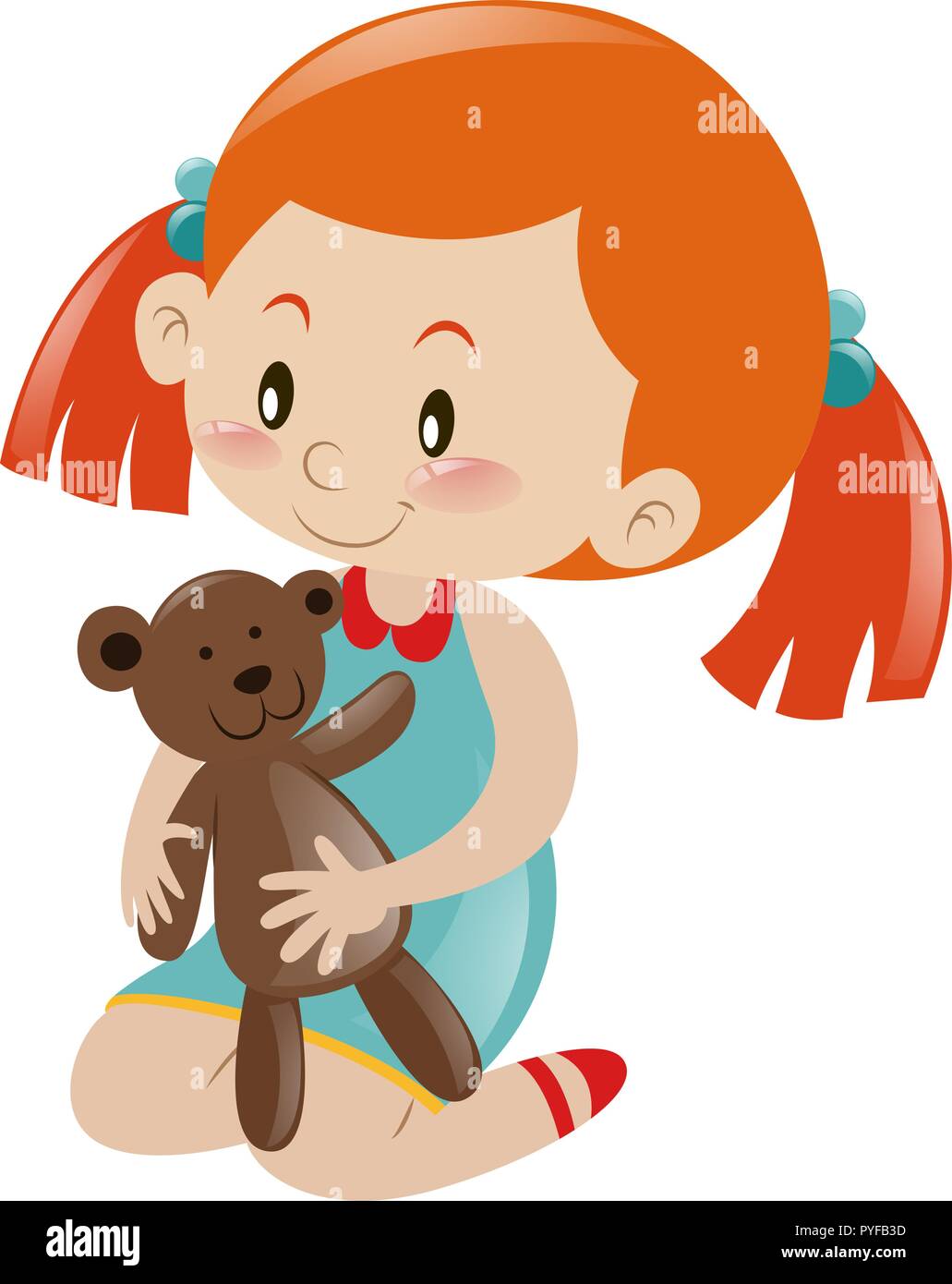 Little Girl Holding Brown Teddy Bear Illustration Stock Vector Image Art Alamy
