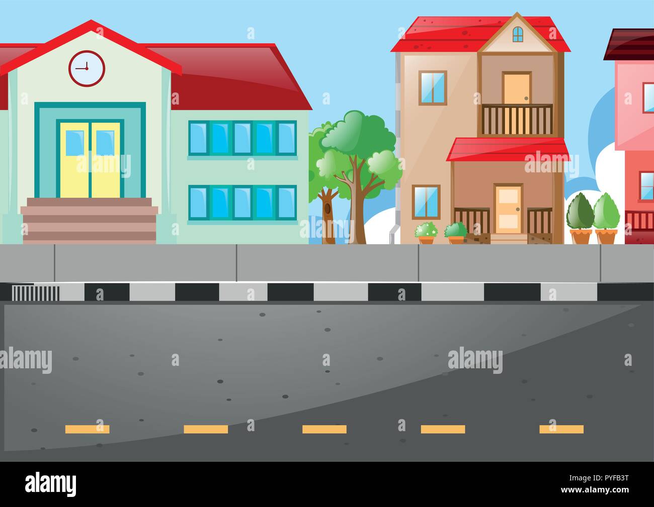 Scene with buildings and street illustration Stock Vector Image & Art ...