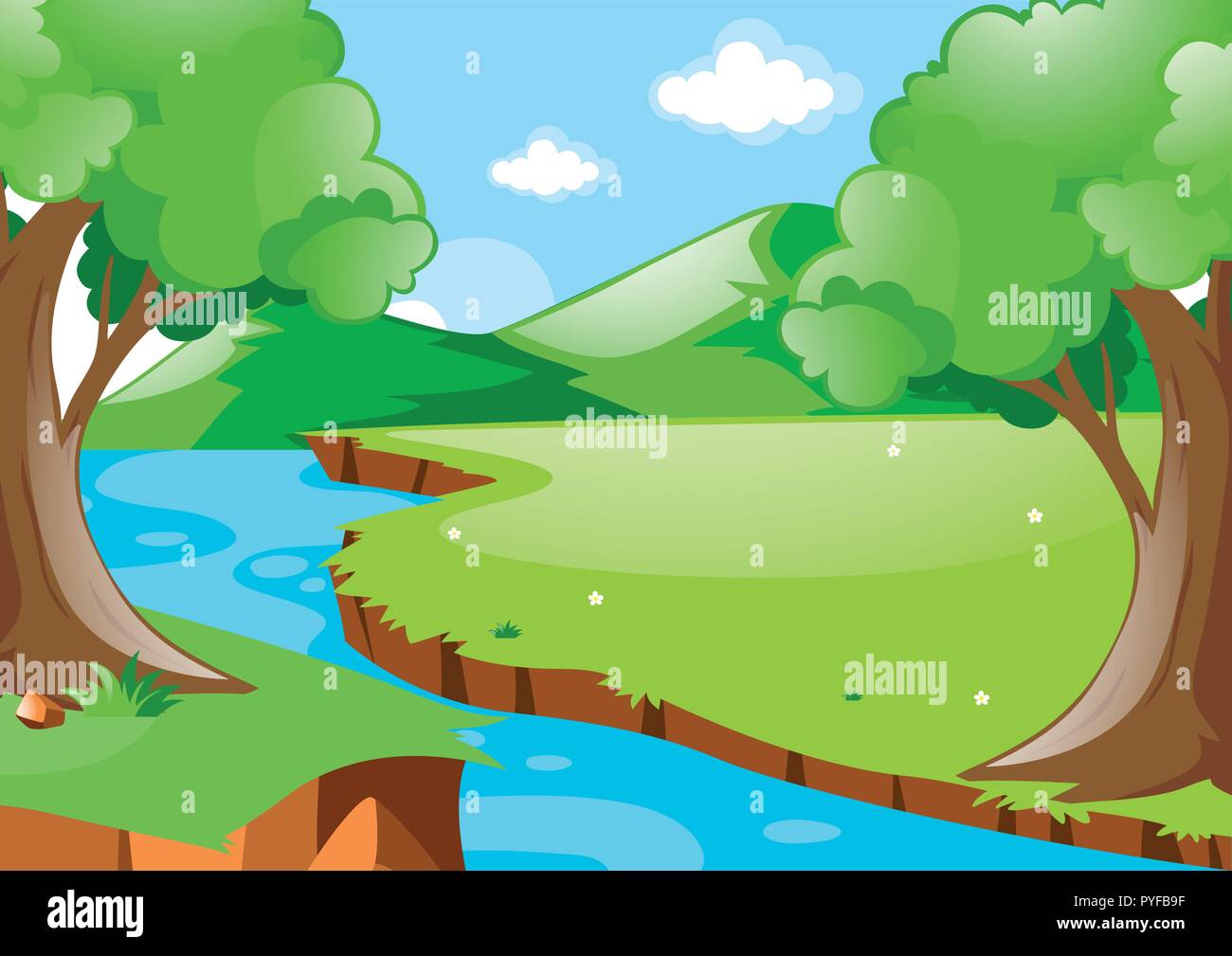 Scene with river in the woods illustration Stock Vector Image & Art - Alamy