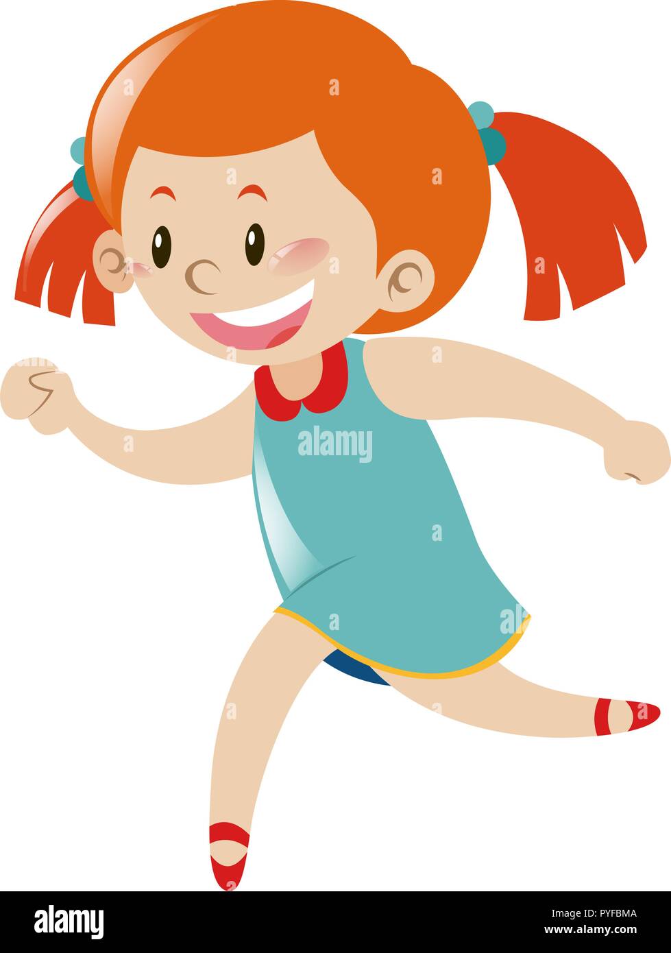 Little girl in blue dress running illustration Stock Vector Image & Art ...