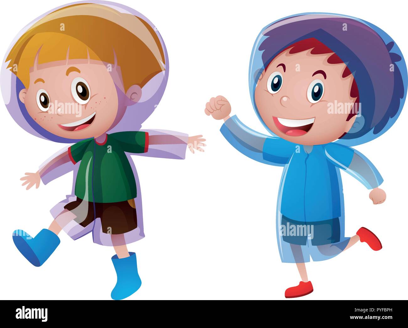 Two boys wearing raincoat illustration Stock Vector Image & Art - Alamy