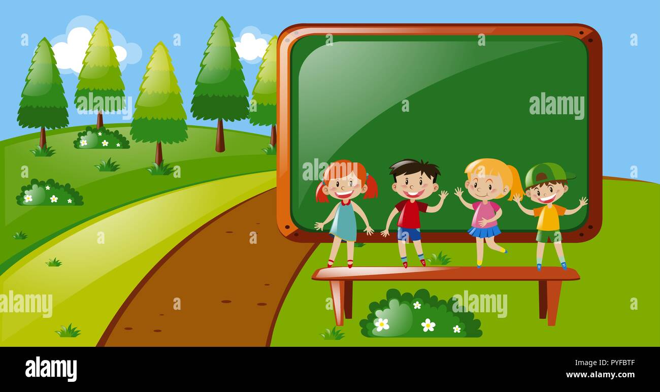 Four kids standing in park illustration Stock Vector Image & Art - Alamy