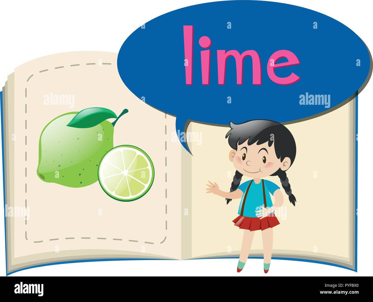 Girl and book with lime picture illustration Stock Vector Image & Art ...