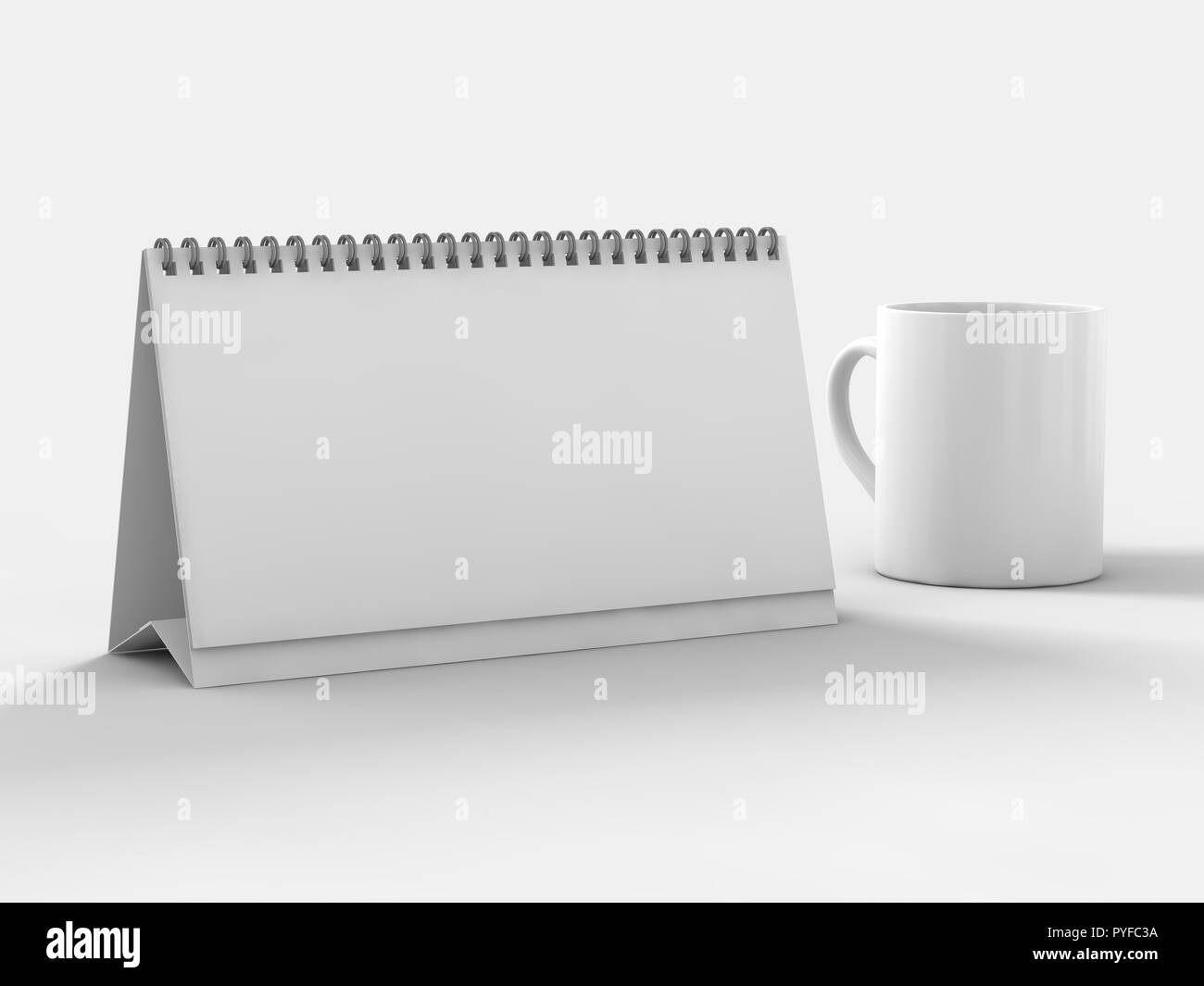 Empty desk calendar on table. Mockup design concept. 3D rendering Stock Photo