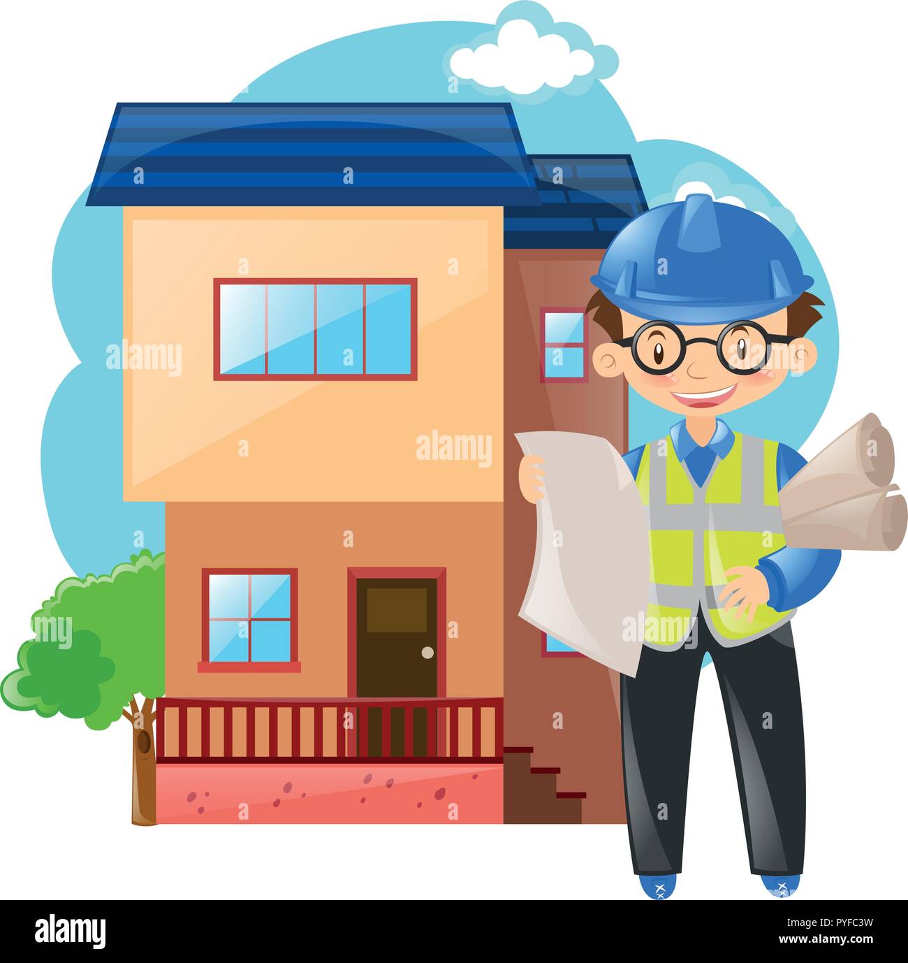 Engineer working on building house illustration Stock Vector