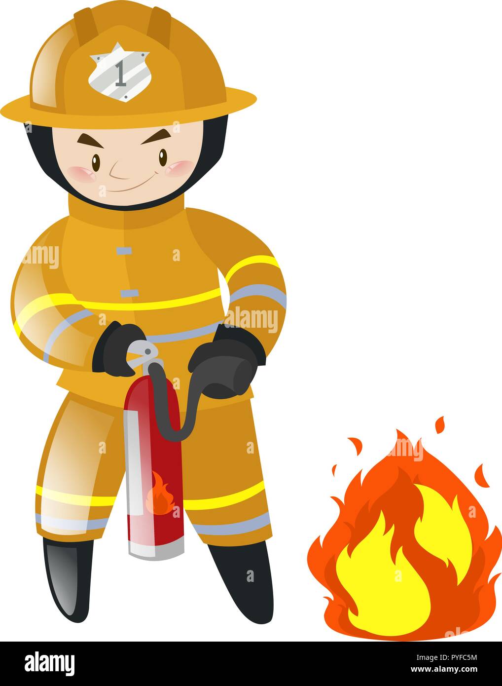 Fire fighter fighting with fire illustration Stock Vector Image & Art -  Alamy
