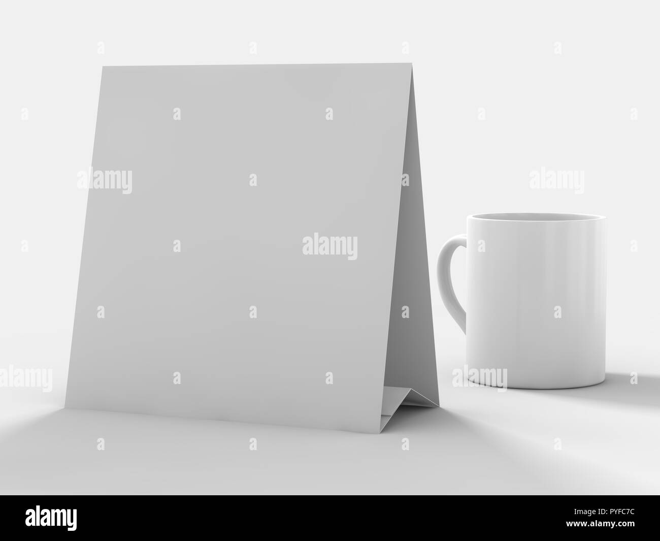 Mock up menu frame or calendar on table. 3D rendering Stock Photo