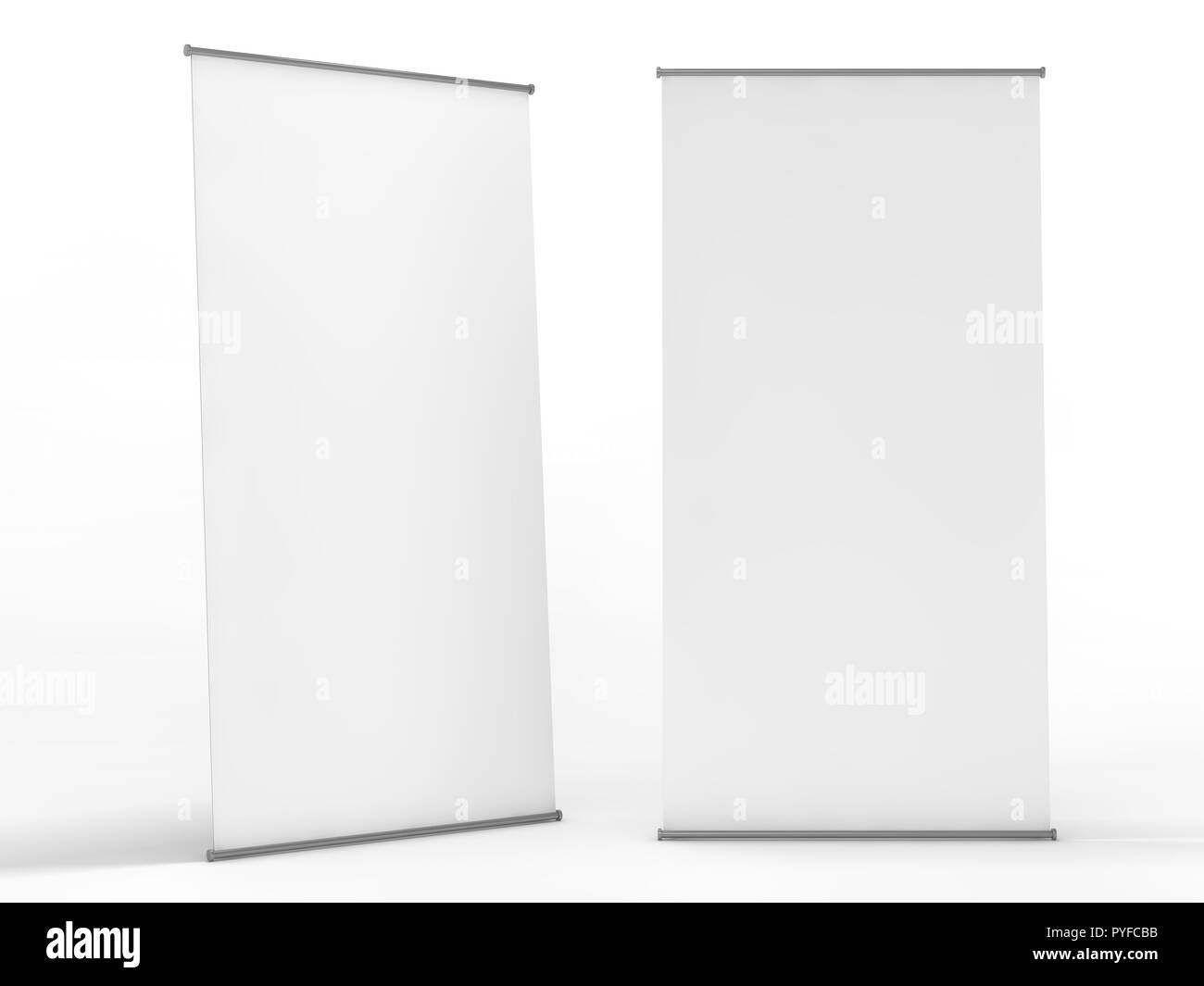 Blank Roll Up Banner Display Template Mockup 3D Rendering Stock Photo