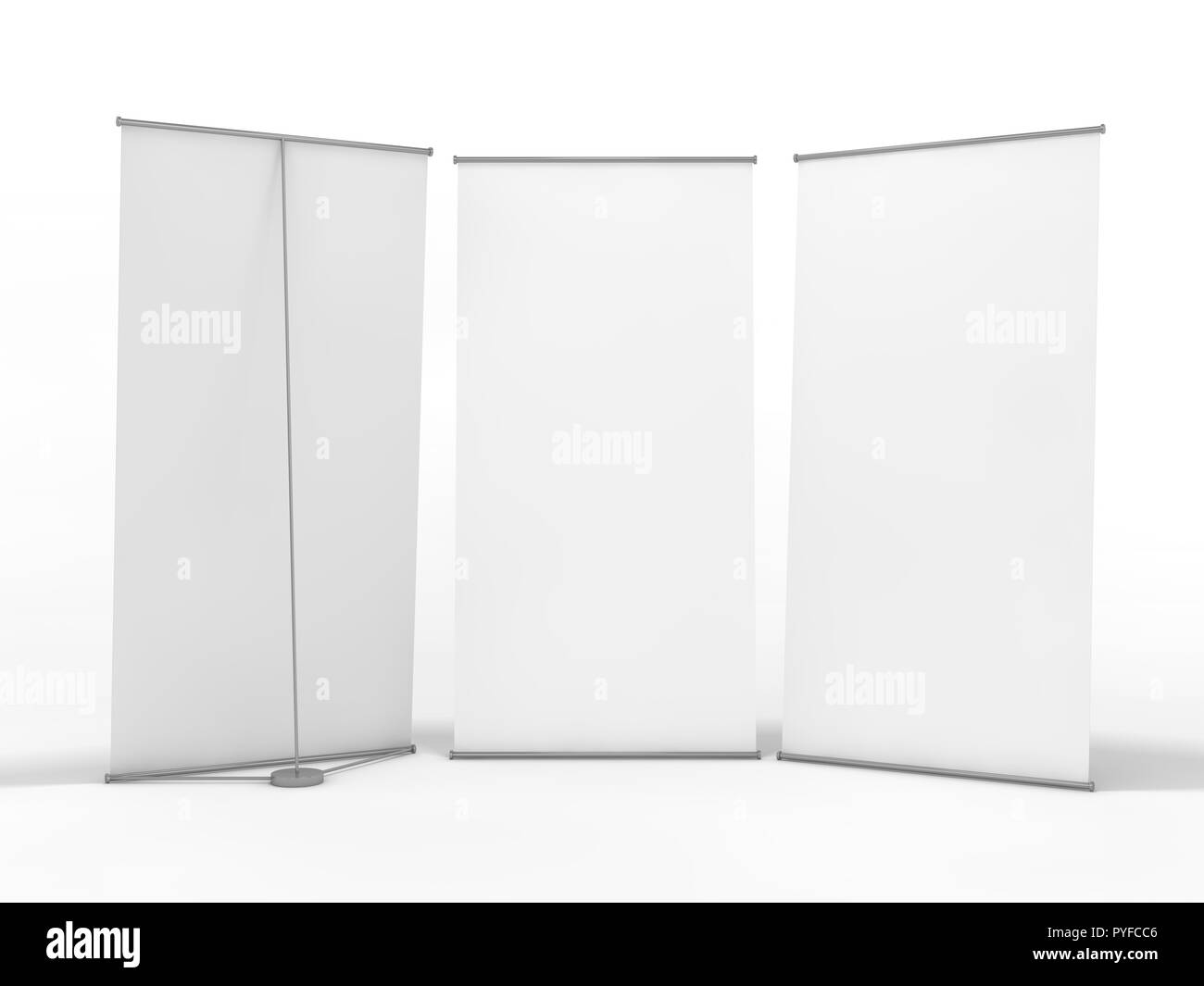 Blank Roll Up Banner Display Template Mockup 3D Rendering Stock Photo