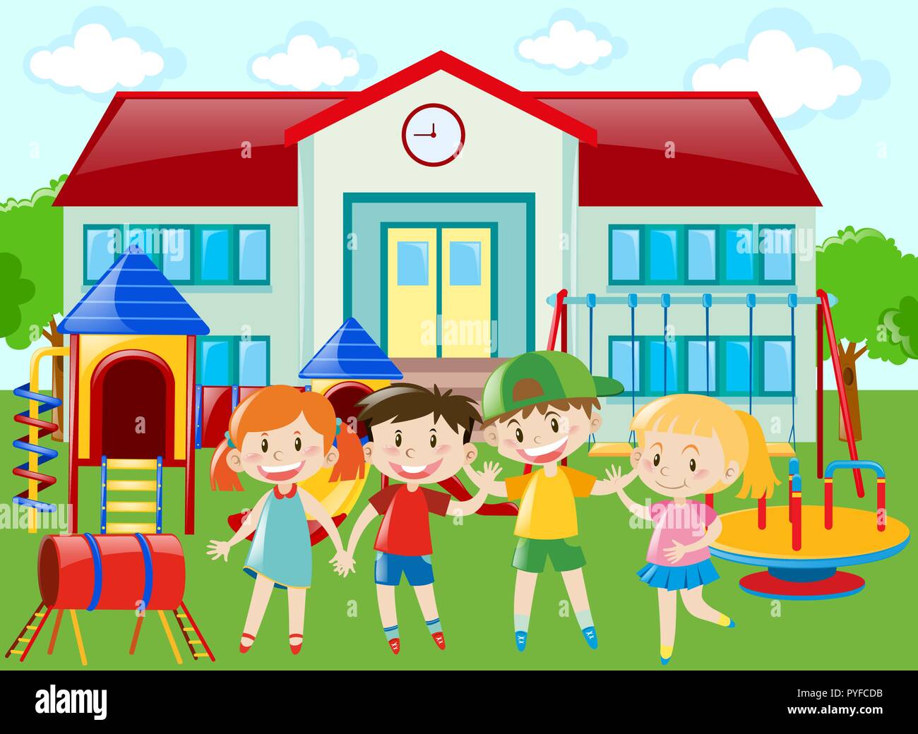 Kindergarten Students At The Playground Illustration Stock Vector Image Kindergarten Students At The Playground Illustration PYFCDB 