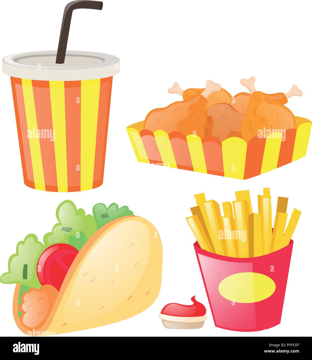 Different kind of junk food and soft drink illustration Stock Vector