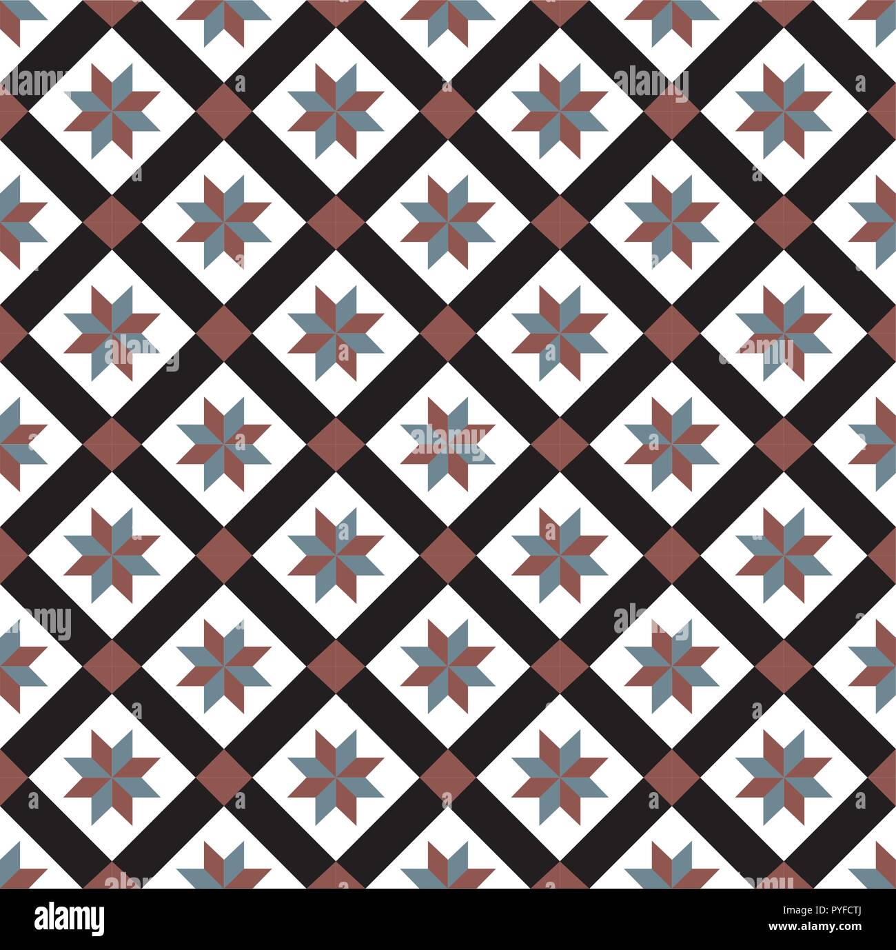 Red blue Spanish style pattern, usually used in tiles in Spain, Portugal and other Mediterranean countries Stock Vector