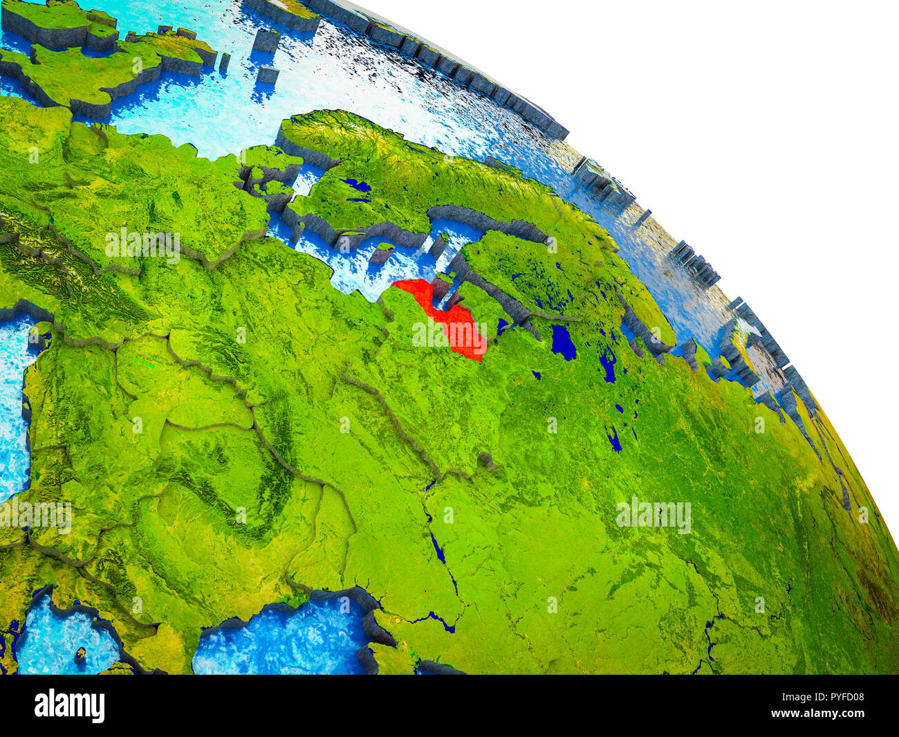 Latvia Highlighted on 3D Earth model with water and visible country ...