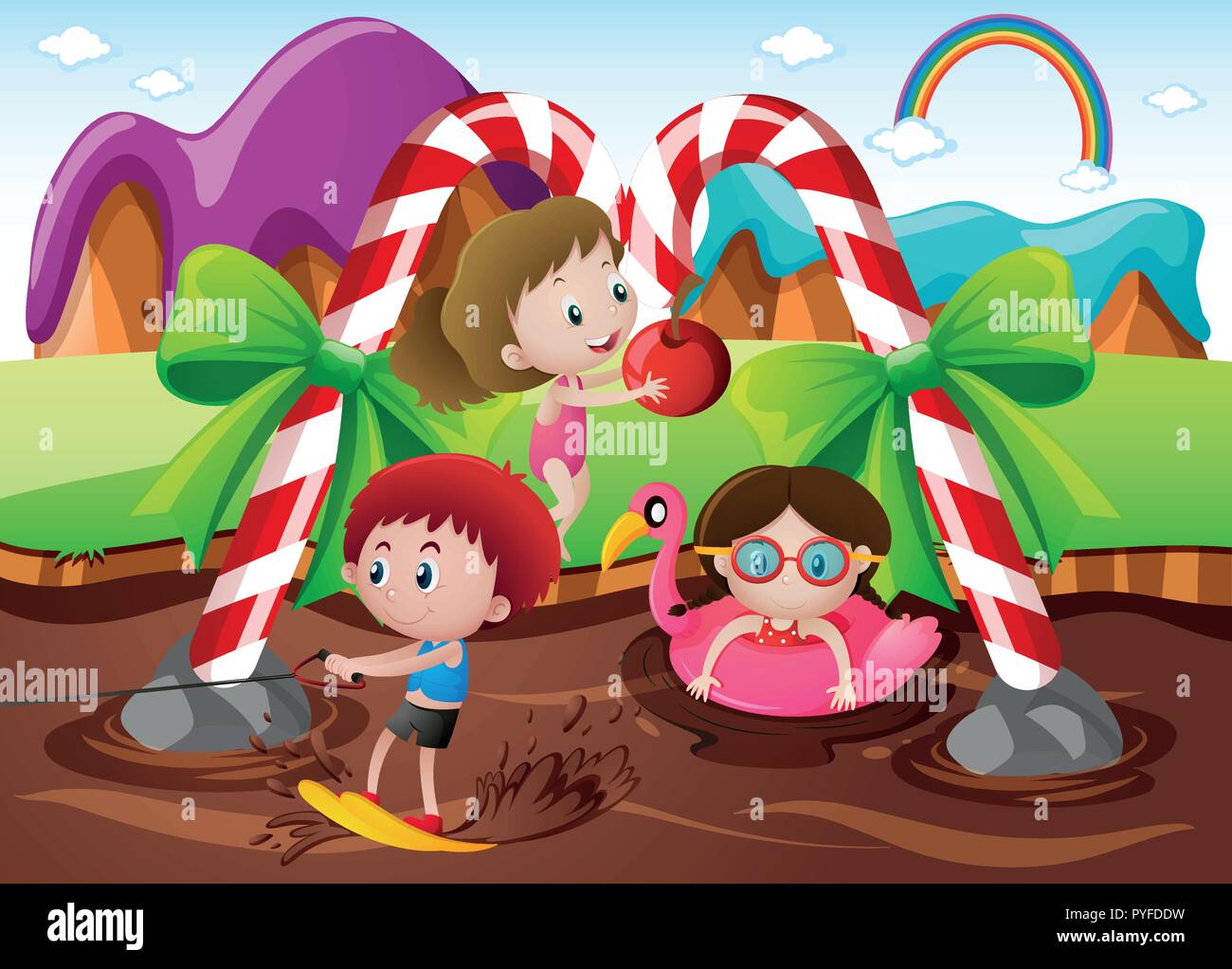 Kids playing in chocolate river in fantacy land illustration Stock Vector  Image & Art - Alamy