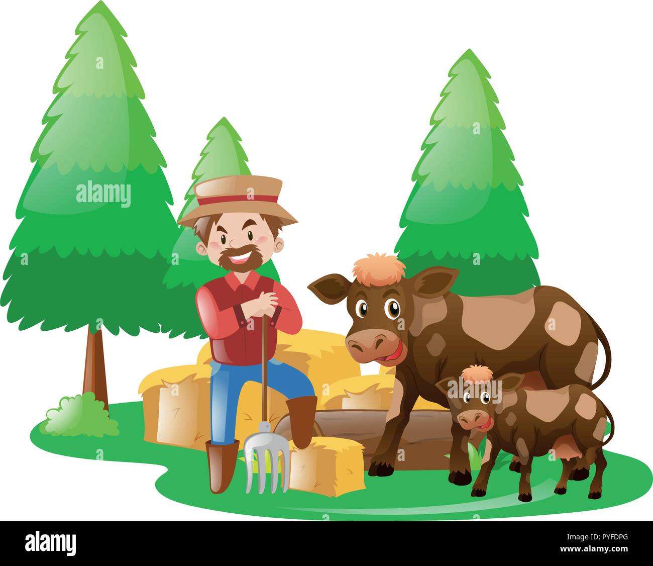 Farmer and cows in the farm illustration Stock Vector Image & Art - Alamy