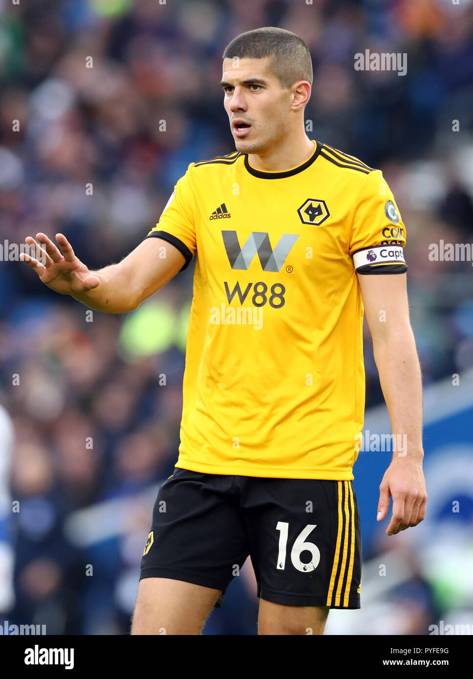 Wolverhampton Wanderers' Conor Coady during the Premier League match at The AMEX Stadium, Brighton. PRESS ASSOCIATION Photo. Picture date: Saturday October 27, 2018. See PA story SOCCER Brighton. Photo credit should read: Gareth Fuller/PA Wire. RESTRICTIONS: No use with unauthorised audio, video, data, fixture lists, club/league logos or 'live' services. Online in-match use limited to 120 images, no video emulation. No use in betting, games or single club/league/player publications. Stock Photo