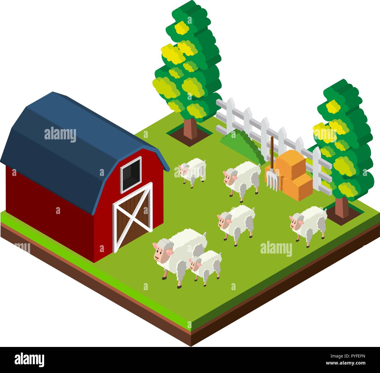 Farm scene with sheeps in 3D design illustration Stock Vector Image ...