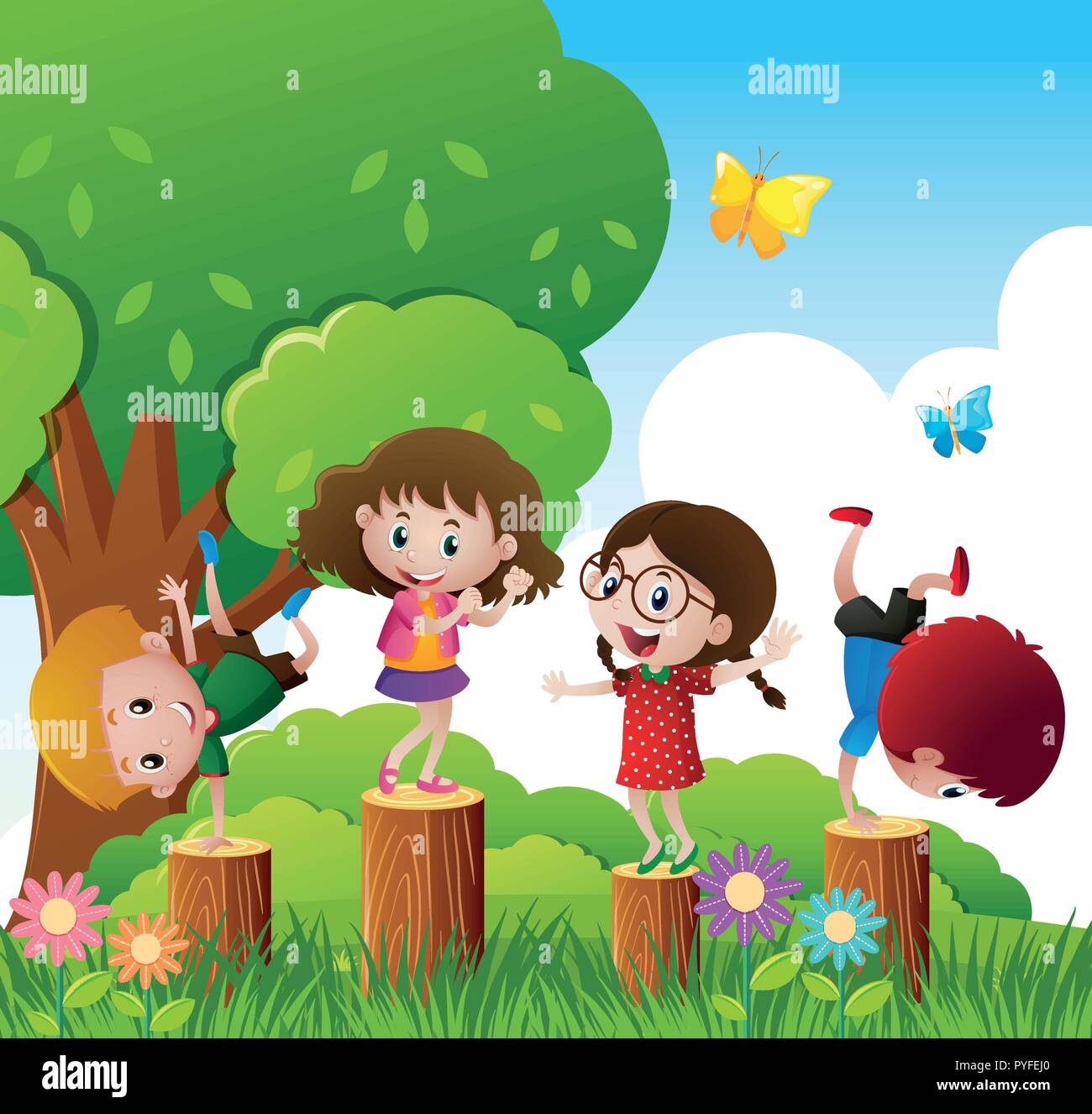 Happy children play in park illustration Stock Vector Image & Art - Alamy