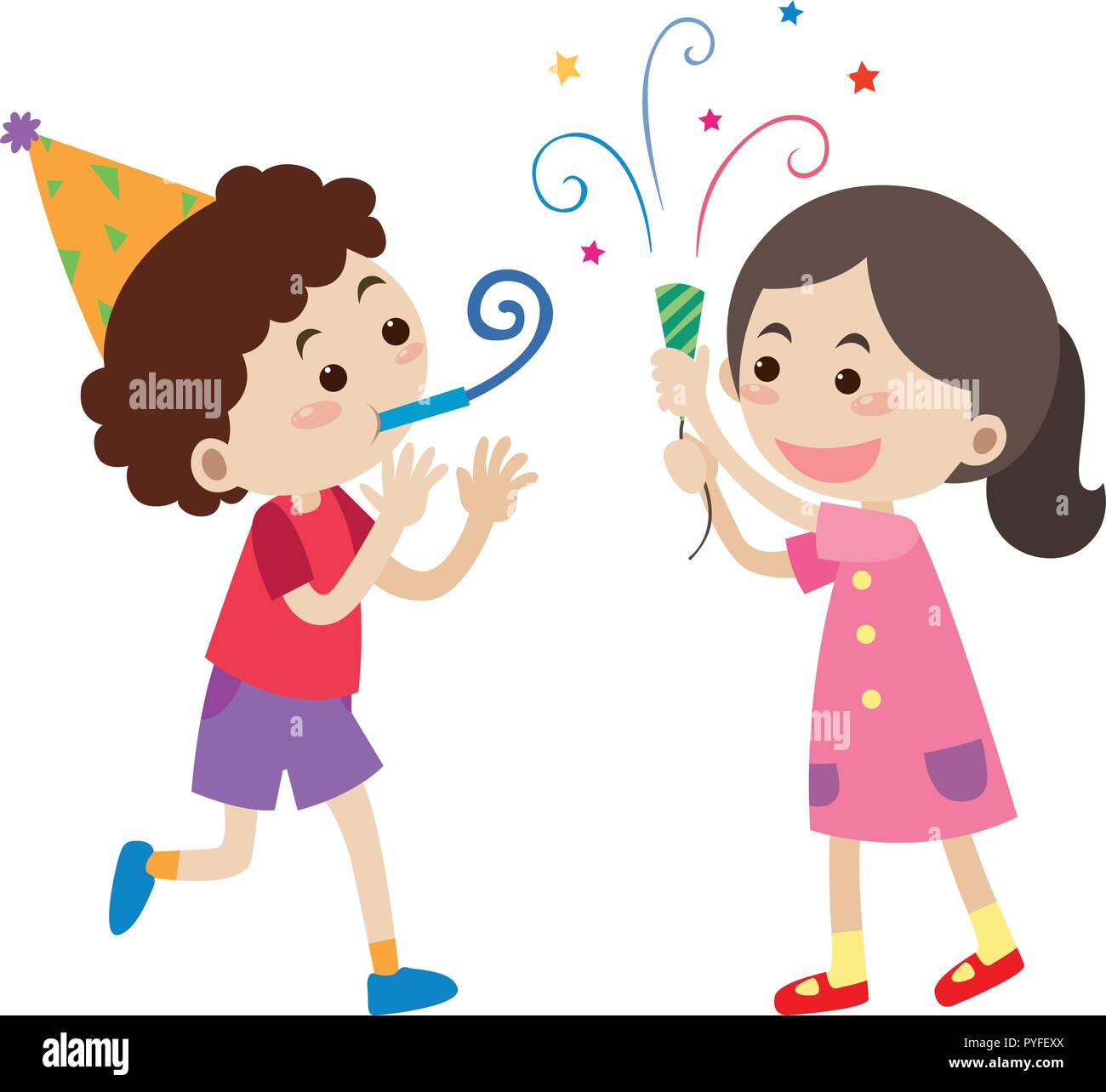 Boy and girl at party  illustration Stock Vector