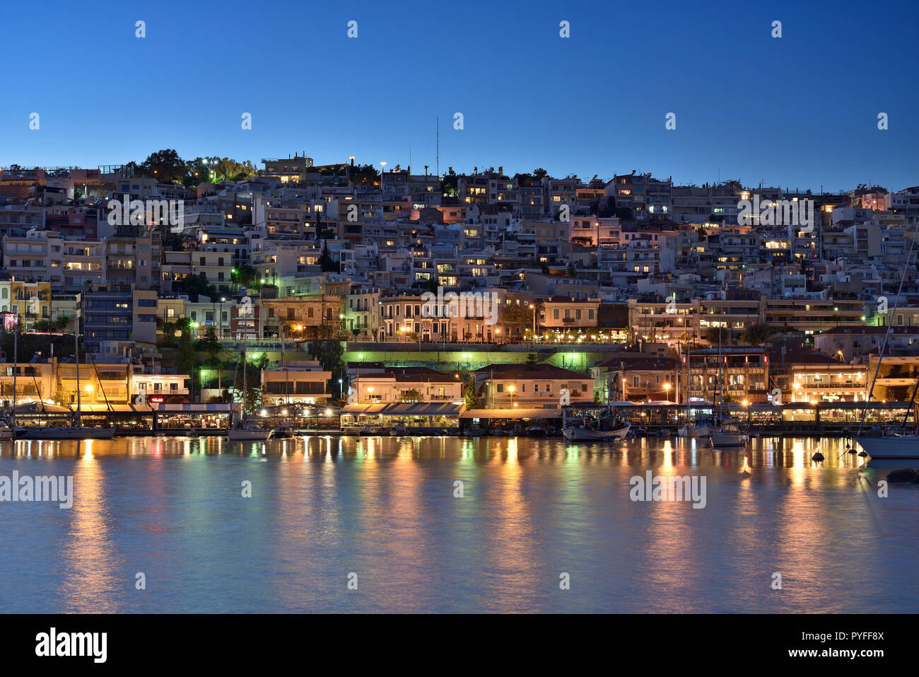 Mikrolimano port during dusk time in Athens, Greece Stock Photo