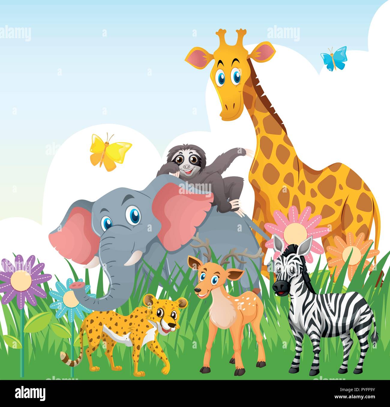 Wild animals in the field illustration Stock Vector Image & Art - Alamy