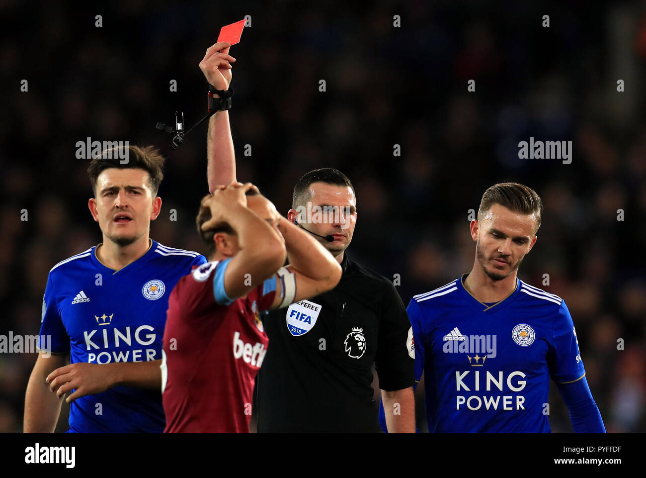 West Ham United S Mark Noble Is Shown A Red Card By Referee