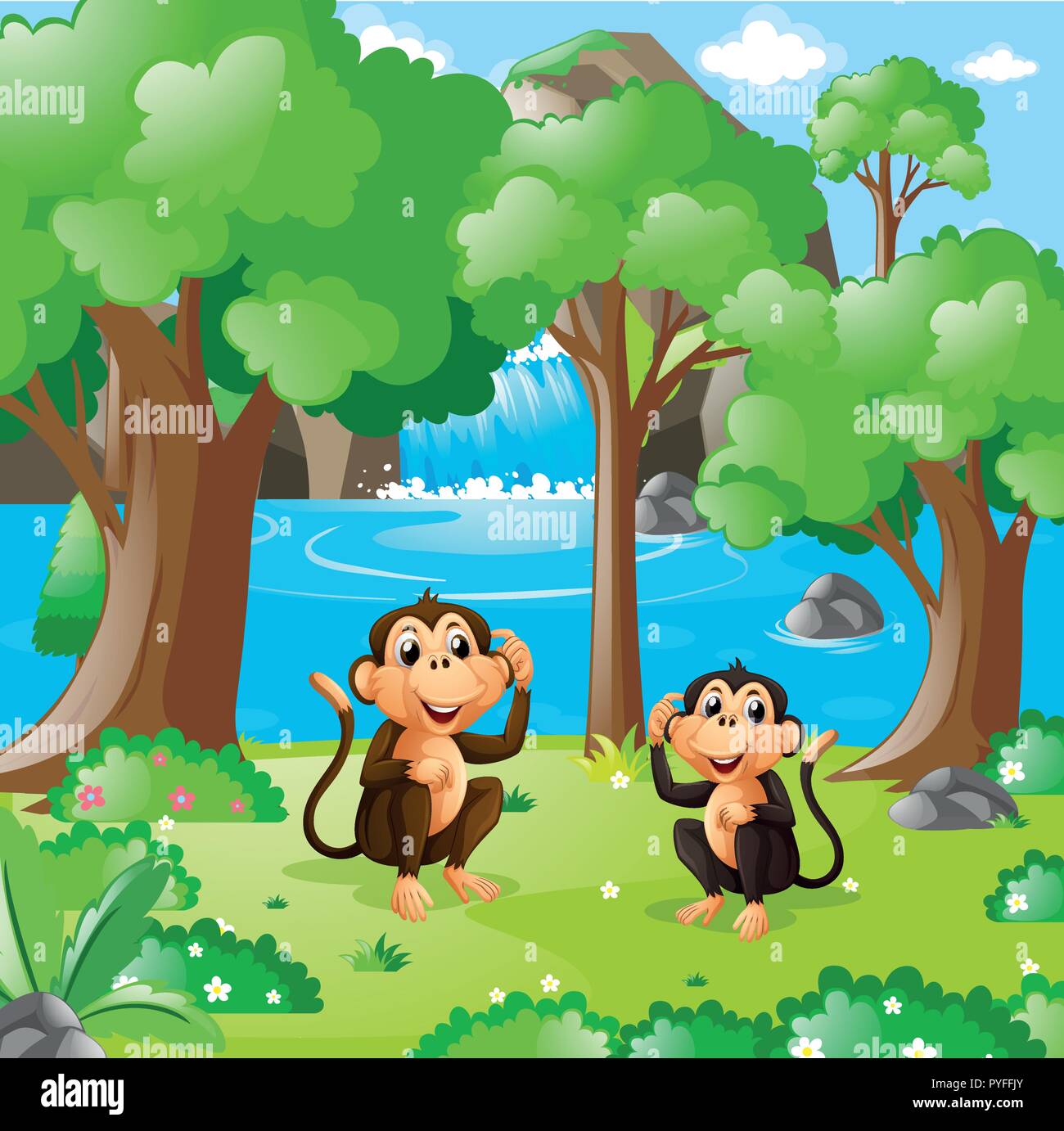 Two monkeys in the forest illustration Stock Vector Image & Art - Alamy