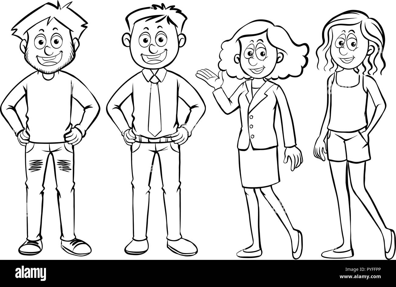 Men and women characters on white background illustration Stock Vector ...