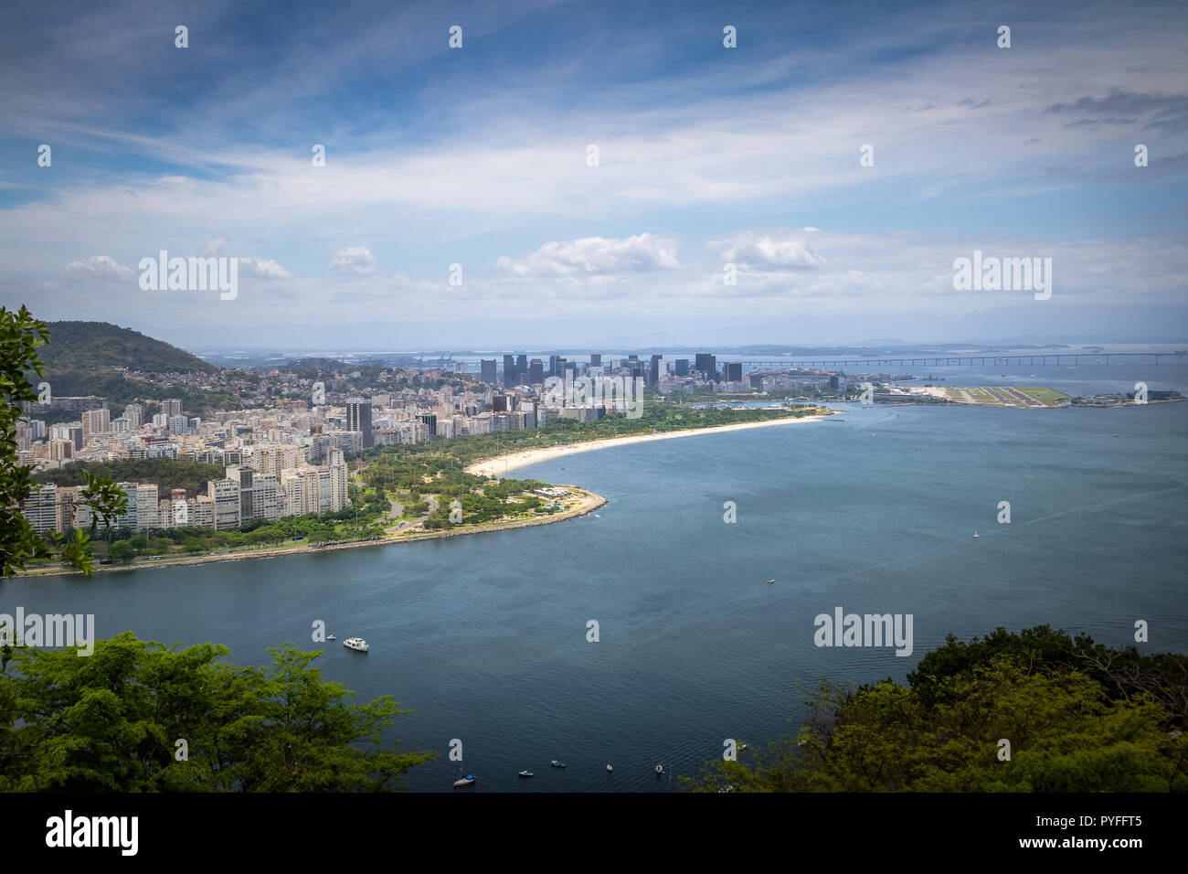 Panoramic aerial view of Rio de Janeiro, Guanabara Bay and Flamengo Park - Rio de Janeiro, Brazil Stock Photo