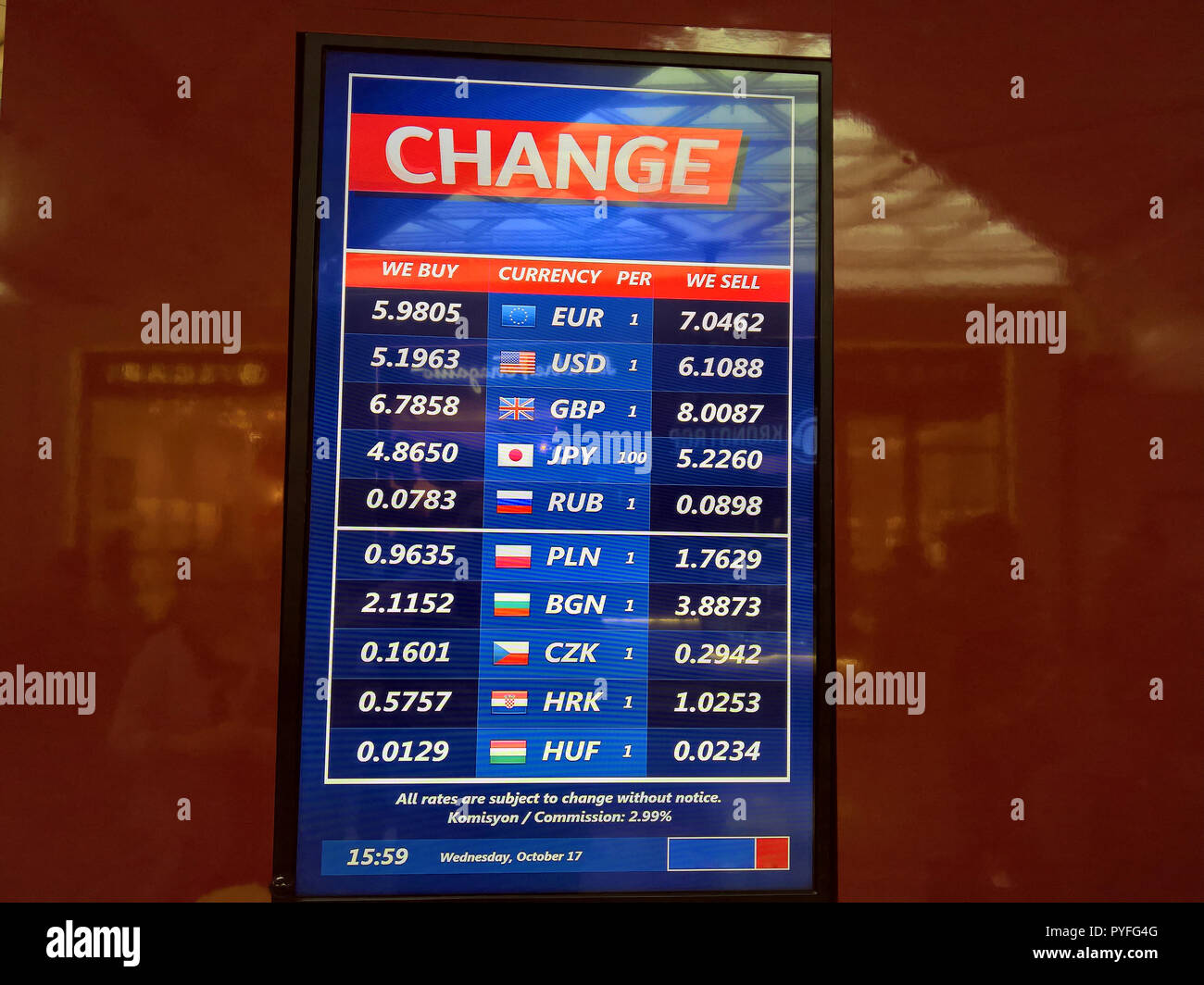 Exchange Rate Table In Istanbul For Turkish Lira Stock Photo Alamy