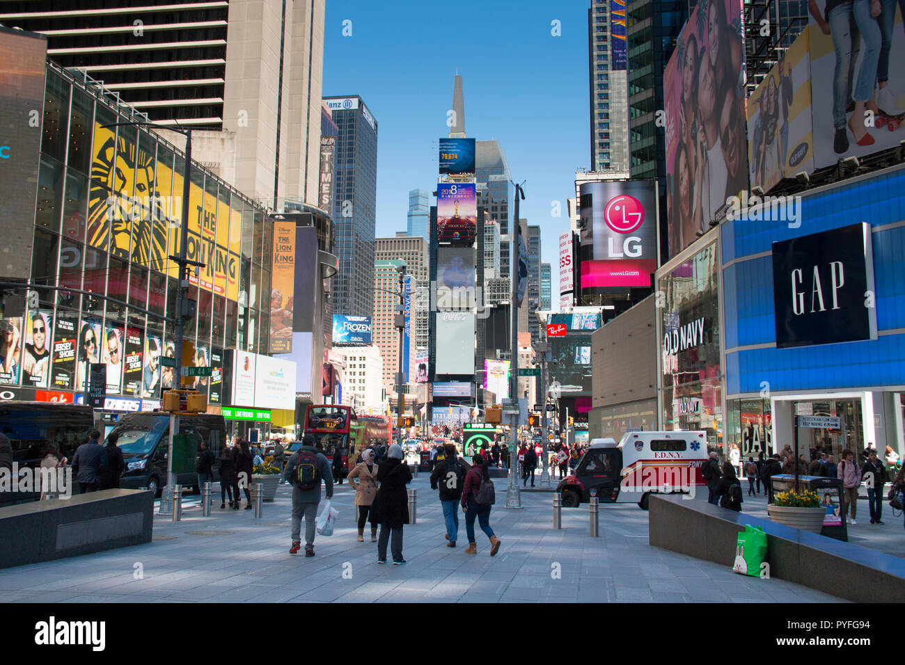 NEW YORK CITY, USA – APRIL 2018: Traffic and billboards on Times Square ...