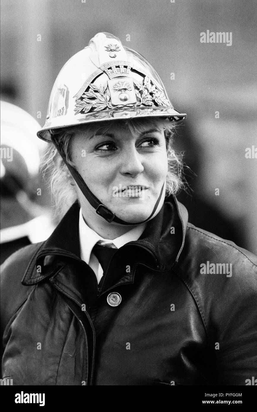 Archives 90ies: Female firefighters officer, Lyon, France Stock Photo